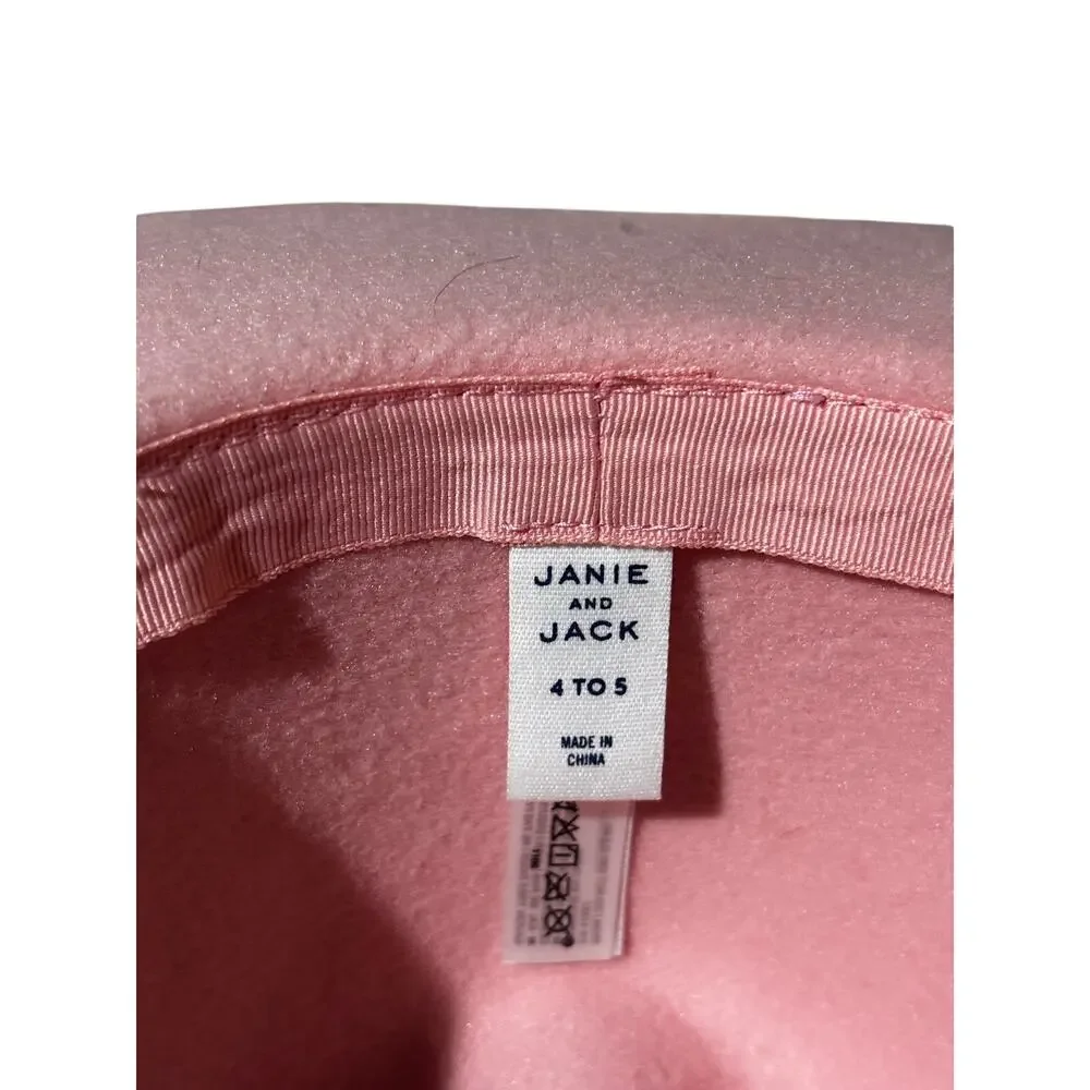 Janie & Jack pink felt brimmed hat with floral floral band size 4-7 euc